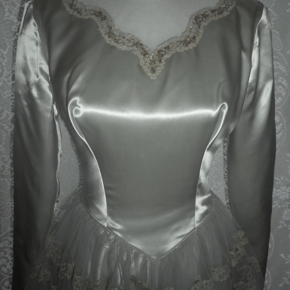 Satin & Tulle Dress 1940's Powder Green Ball Gown - Picture 2 of 8